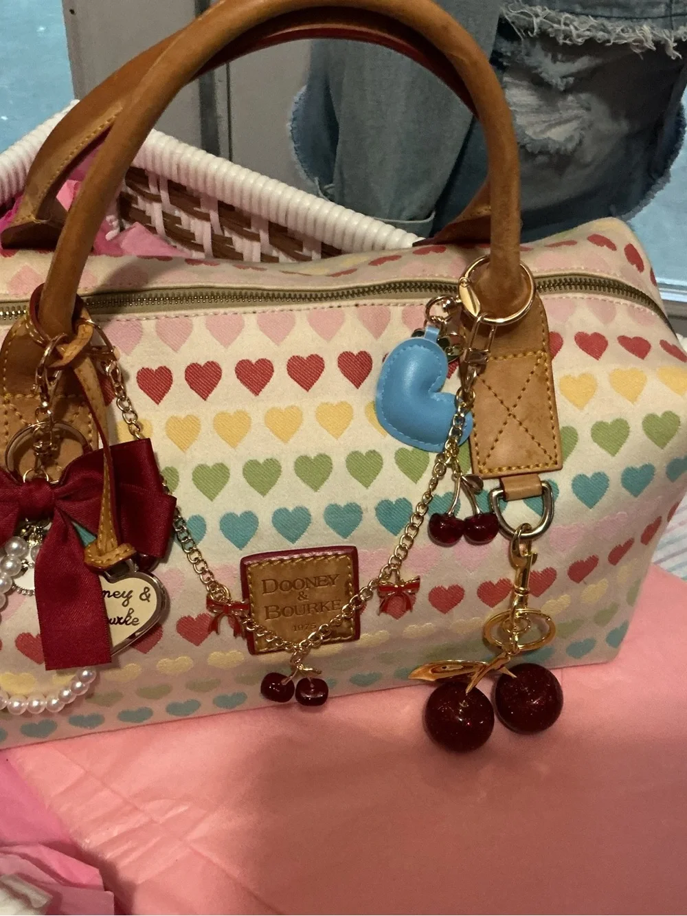 Dooney & Bourke Multicolor Heart Print Satchel - hand baCream with Rainbow Heart